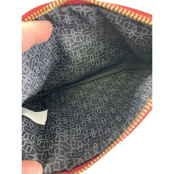 Lodis Red Pebble Leather Wristlet Bag Clutch Pouch Zip Purse Travel Phone Pocket - Picture 9 of 10